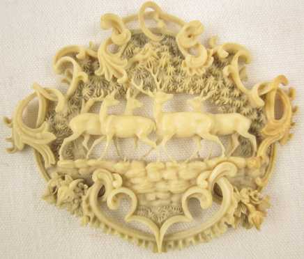 Lace Carved Ivory Brooch