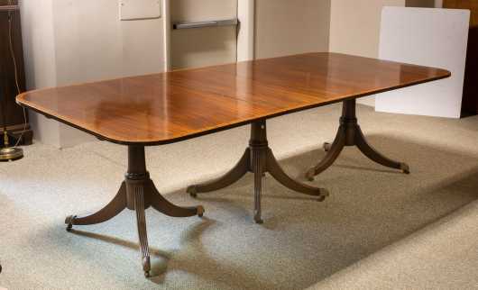 20thC English Mahogany Regency Style Three Pedestal Banquet Table