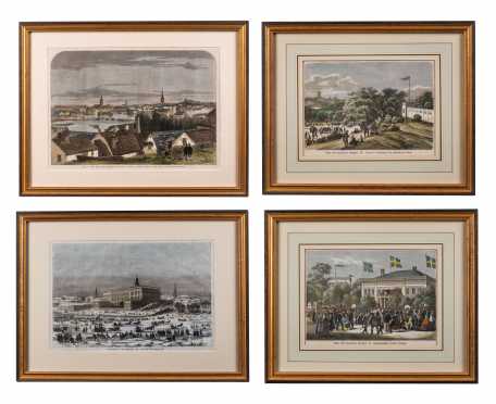Four 19th/20thC Stockholm Hand Colored Prints