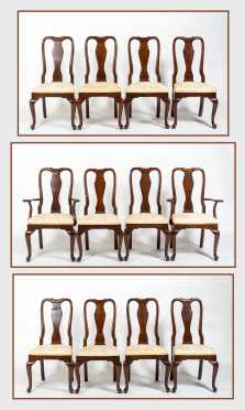 Set of Twelve Queen Anne Style Mahogany Dining Chairs