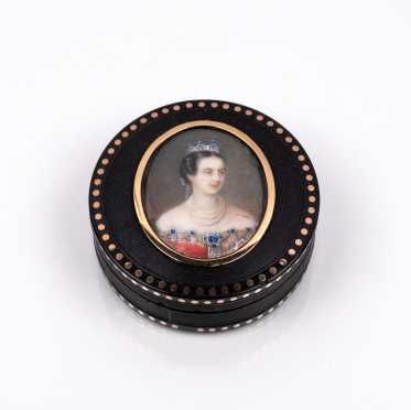 19thC Miniature Painting Topped Round Snuff Box