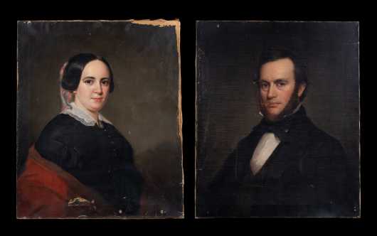 Pair of Primitive Portraits, Moses Wight, MA (1827-1895)