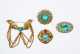 Lot of Four Retro Gold Tone and Turquoise Palette Costume Brooches