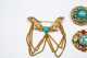 Lot of Four Retro Gold Tone and Turquoise Palette Costume Brooches