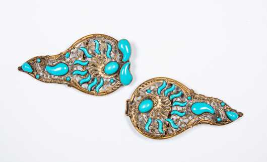 Large Brass and Faux Turquoise Belt Buckle