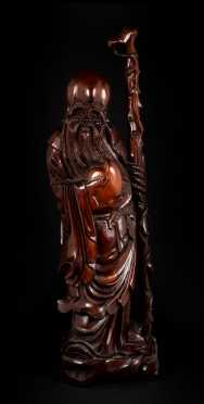 Large Chinese Carved Wood Scholar