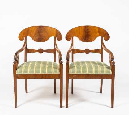 Pair of Swedish Biedermeier Lightwood Armchairs