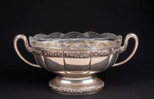 Oval Swedish Silver Serving Dish with Cut Glass Liner