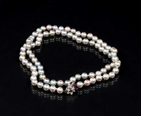 Matinee Knotted Grey and Champagne Pearl Strand