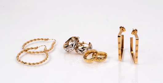 Four Pairs of 14K Yellow Gold Hoops