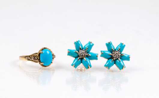 14K and Turquoise Ring and Earrings