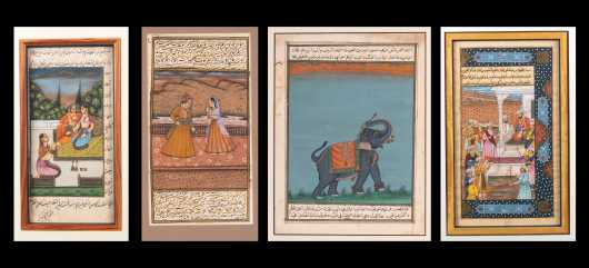 Four Persian Watercolor and Ink Calligraphy Works of Art