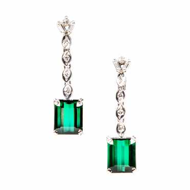 Art Deco Style Tourmaline and Diamond Drop Earrings