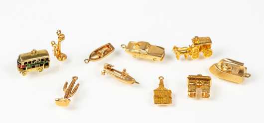 Ten Yellow Gold Charms