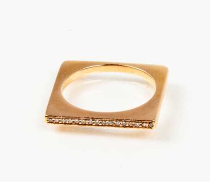 14K Rose Gold and Diamond Modern Square Ring