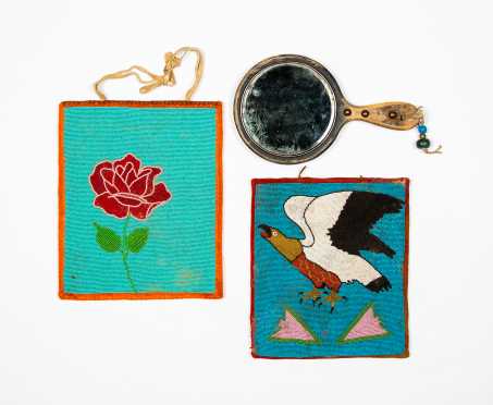 Two 20thC Native American Beaded Friendship Bags with Mirror