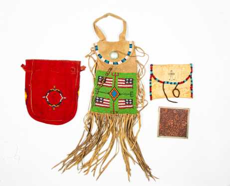 Three 20thC Native American Beaded Bags with Mirror