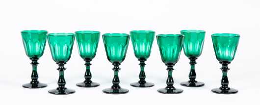 Set of Eight Blown Emerald Green Cordials