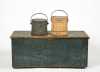 Blue Painted Blanket Box and Two Firkins