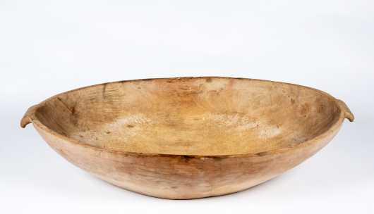 American 18th/19thC Oval Chopping Dough Bowl in Old Finish
