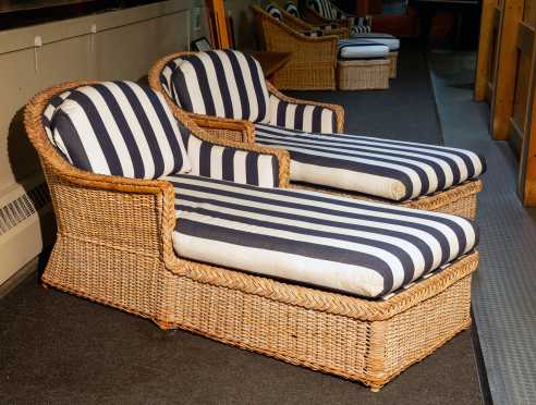 "Walters Wicker INC" New York Two Chaise Lounges with Cushions