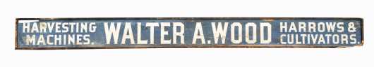 "Walter A. Wood" Painted Wood Form Equipment Advertising Sign