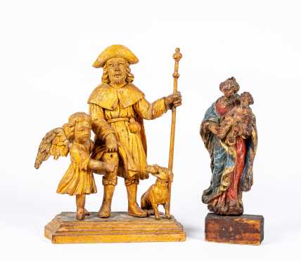 Two Carved Wooden Saint Figures