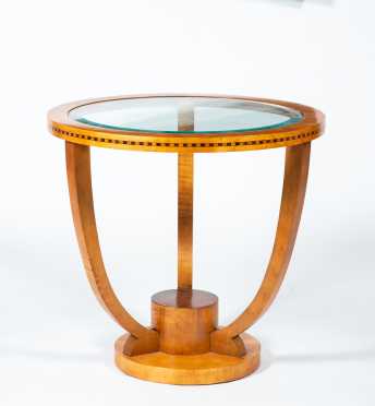 Biedermeier Style Round and Glass Top Side or Coffee Table