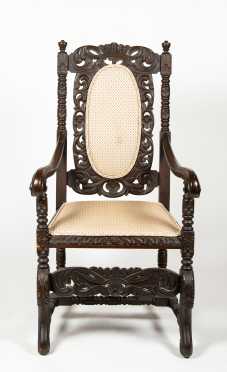 17thC Style English Carved Arm Chair