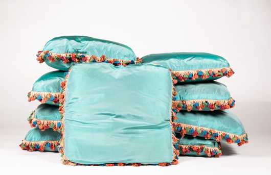 Nine Blue Green Silk Pillows