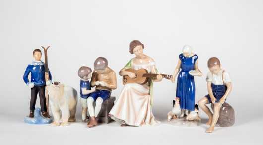 Six D&G (Copenhagen Porcelain) Gloss Figures Made in Denmark