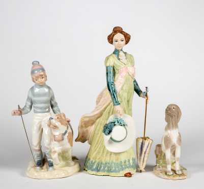 Three Figurines, One Porcelana Artistica Levantin and Two Gloss with "N" Crown Marking, Made in Spain