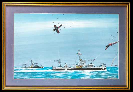 Kamikazes; Battle of Okinawa Painting, SC 3/c Joseph H Staigar, USN, LCS(L)-61
