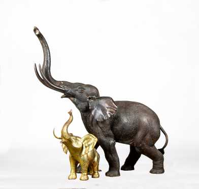 Two Cast Metal Elephants
