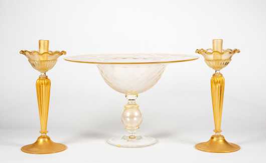 Murano Glass Centerpiece and Candlesticks