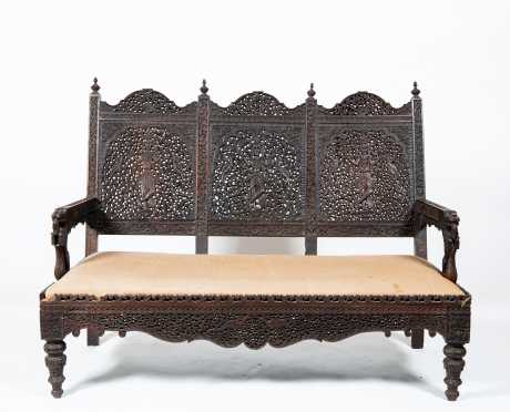 Intricately Carved Asian Export Settee