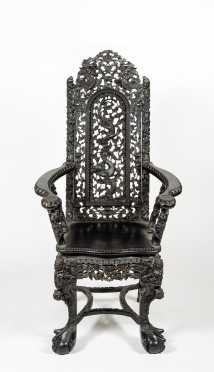 20thC Chinese Export Style Carved Armchair