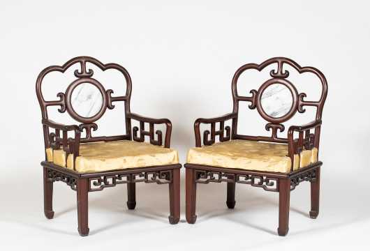 Pair of 20thC Heavy Hardwood Chinese Armchairs