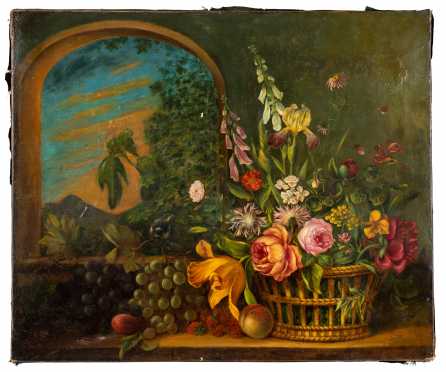 18th/19thC Still Life of a Basket of Flowers