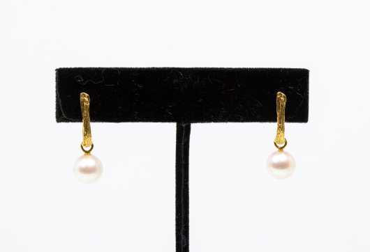 Designer Kate Brunini Twig Collection 18K and Pearl Earrings