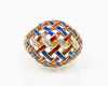 18K Enamel and Diamond High Dome Basket Weave Ring