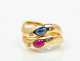 Pair of 14K Diamond, Ruby, and Sapphire Gypsy Inset Rings