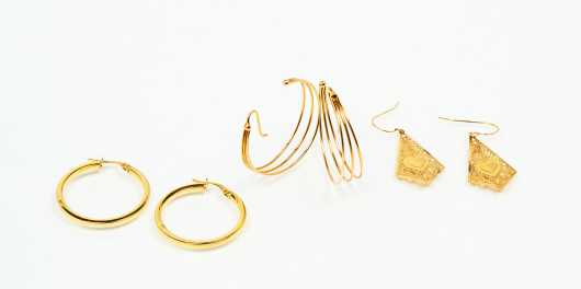 Three Pairs 14K Gold Earrings