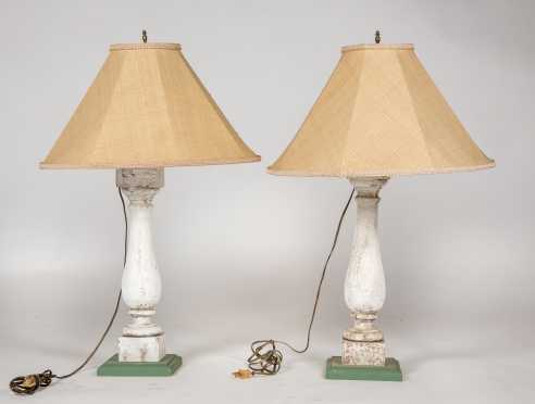 Pair of Lamps Made from Old Porch Posts