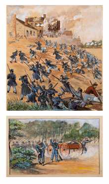 19thC Two Civil War Watercolor Paintings