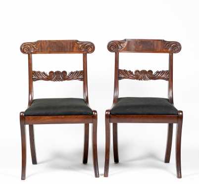 Pair of Boston Mahogany Carved Ear Empire Side Chairs