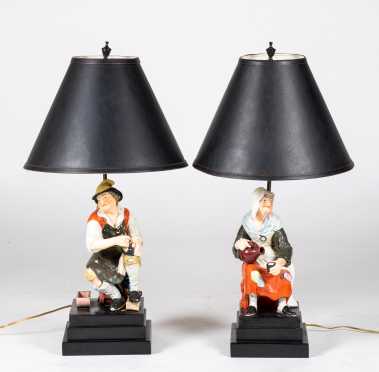 Pair of Staffordshire Figural Lamps
