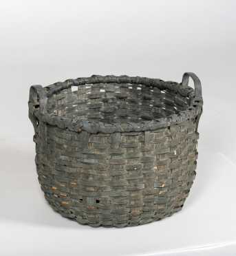 19thC Blue Painted Slat Bushel Basket