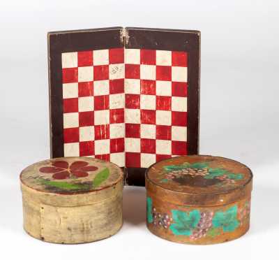 20thC Two Pantry Boxes and Game Board