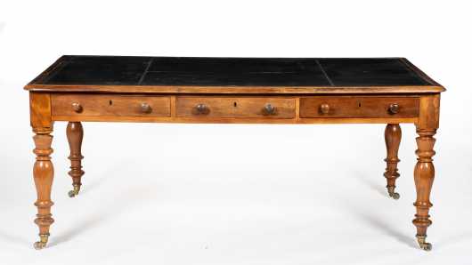 English 19thC Tooled Leather Top Library Table or Desk